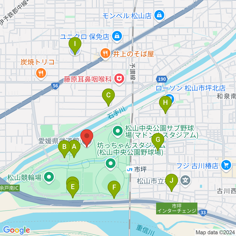 愛媛県武道館周辺の駐車場・コインパーキング一覧地図