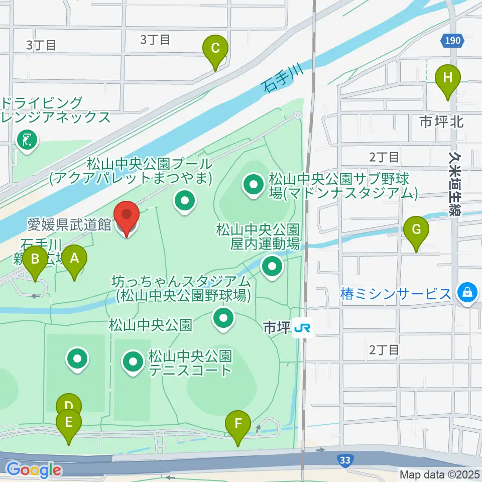 愛媛県武道館周辺の駐車場・コインパーキング一覧地図