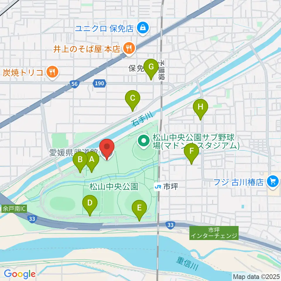 愛媛県武道館周辺の駐車場・コインパーキング一覧地図