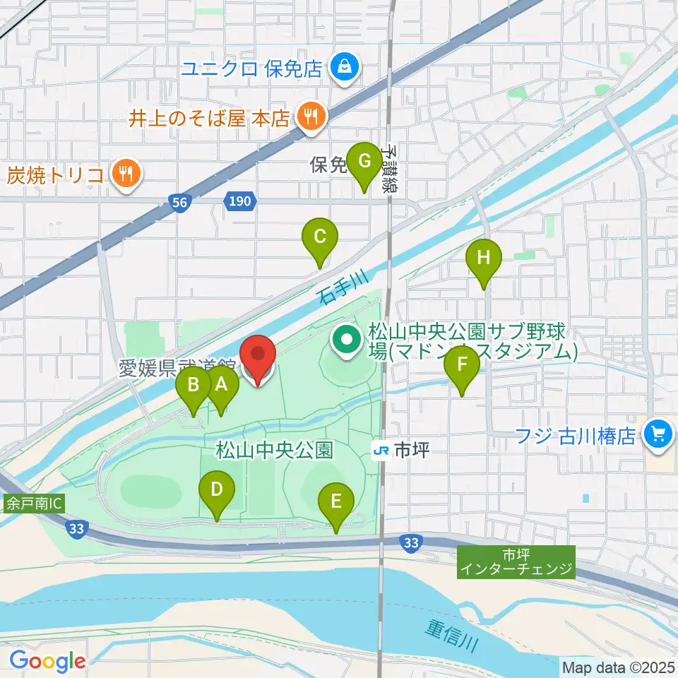 愛媛県武道館周辺の駐車場・コインパーキング一覧地図