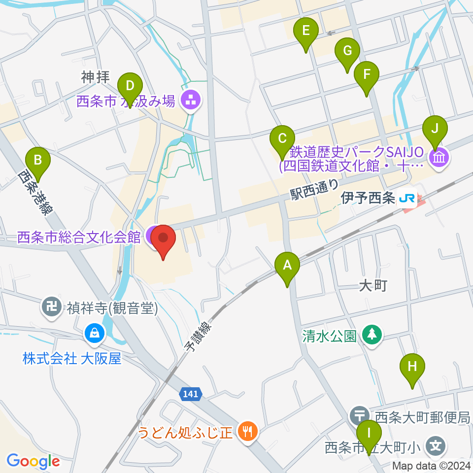 西条市総合文化会館周辺の駐車場・コインパーキング一覧地図