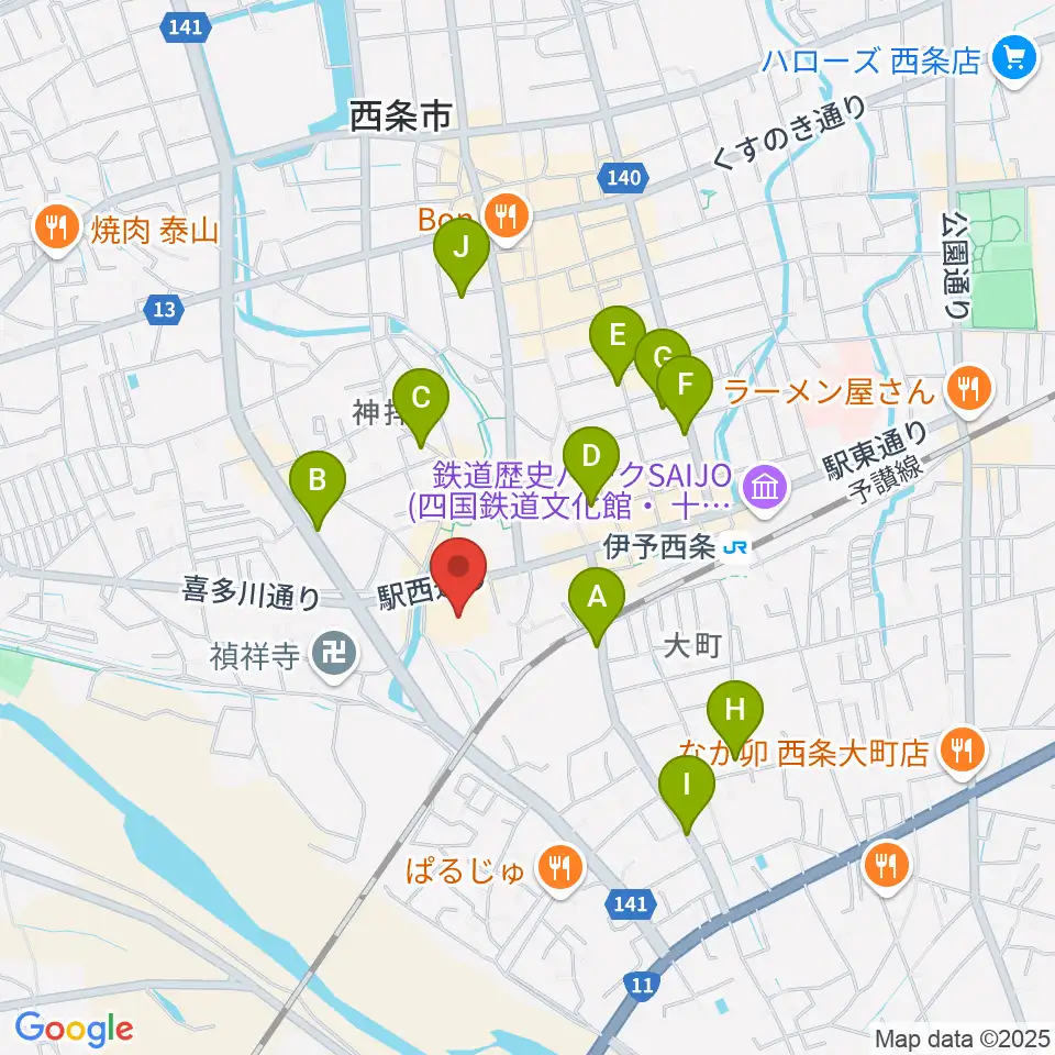 西条市総合文化会館周辺の駐車場・コインパーキング一覧地図