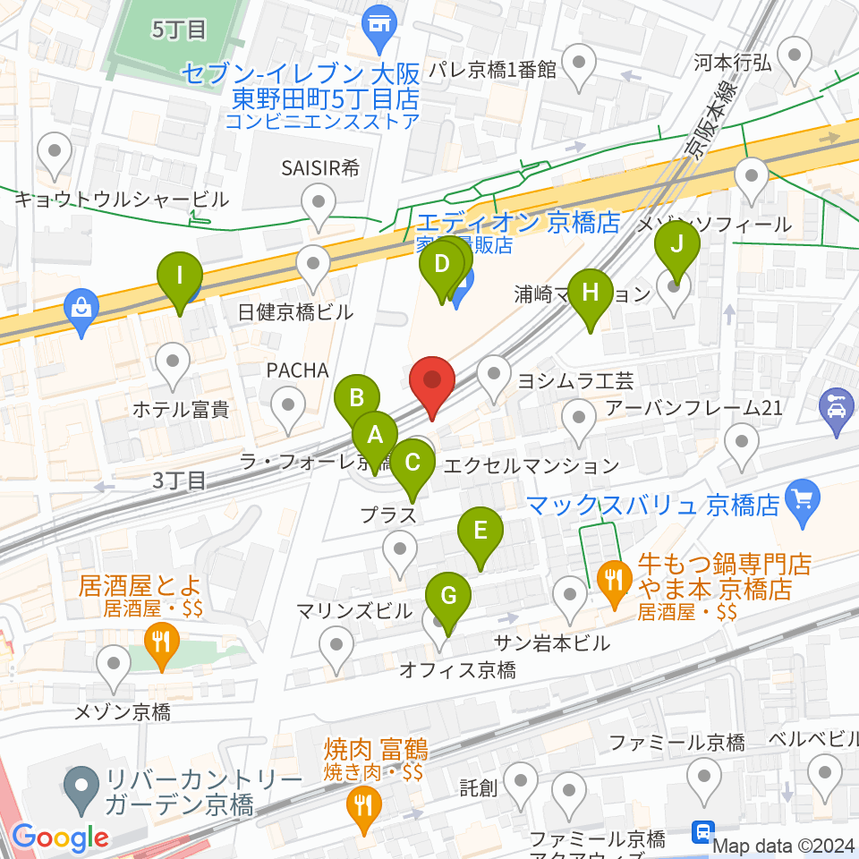 ベースオントップ京橋店周辺の駐車場・コインパーキング一覧地図