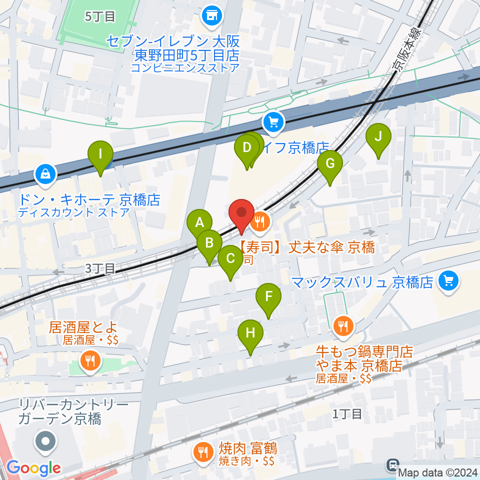 ベースオントップ京橋店周辺の駐車場・コインパーキング一覧地図