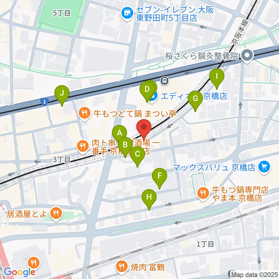 ベースオントップ京橋店周辺の駐車場・コインパーキング一覧地図