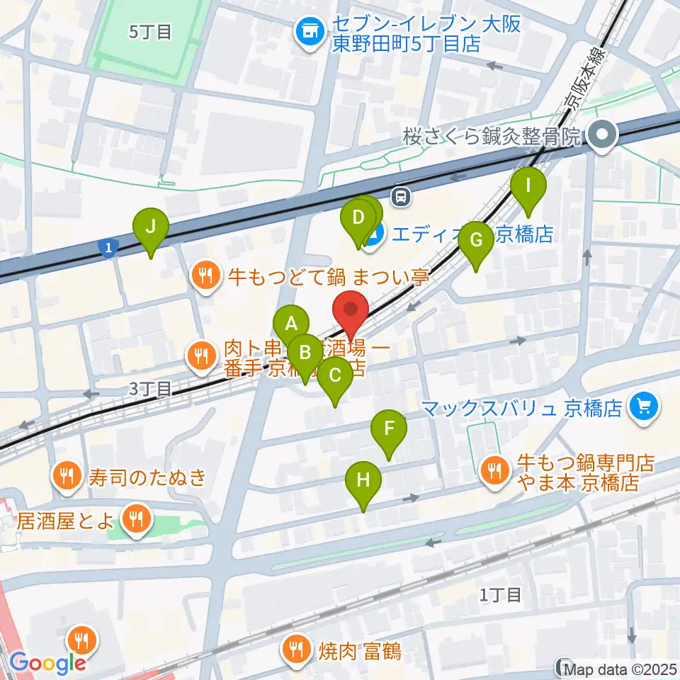ベースオントップ京橋店周辺の駐車場・コインパーキング一覧地図