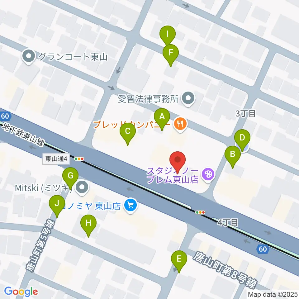 日響楽器 防音プロショップ東山周辺の駐車場・コインパーキング一覧地図