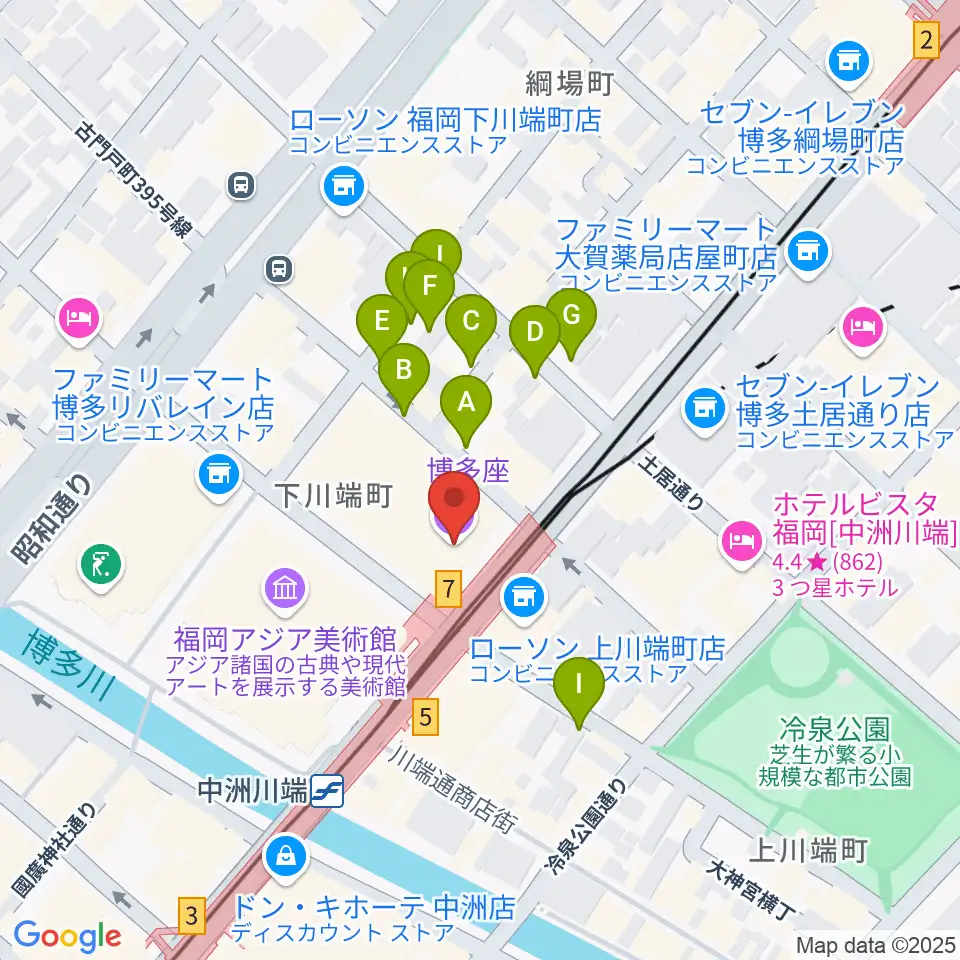 博多座周辺の駐車場・コインパーキング一覧地図