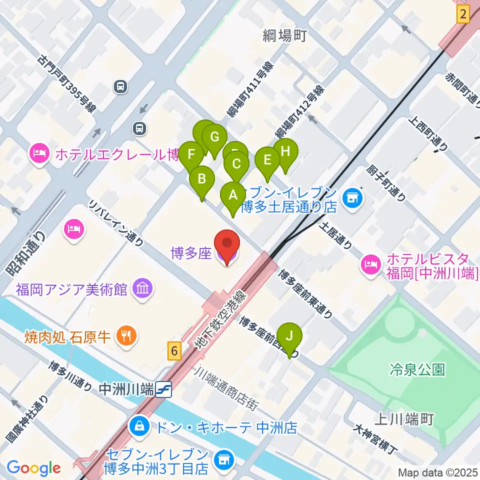 博多座周辺の駐車場・コインパーキング一覧地図