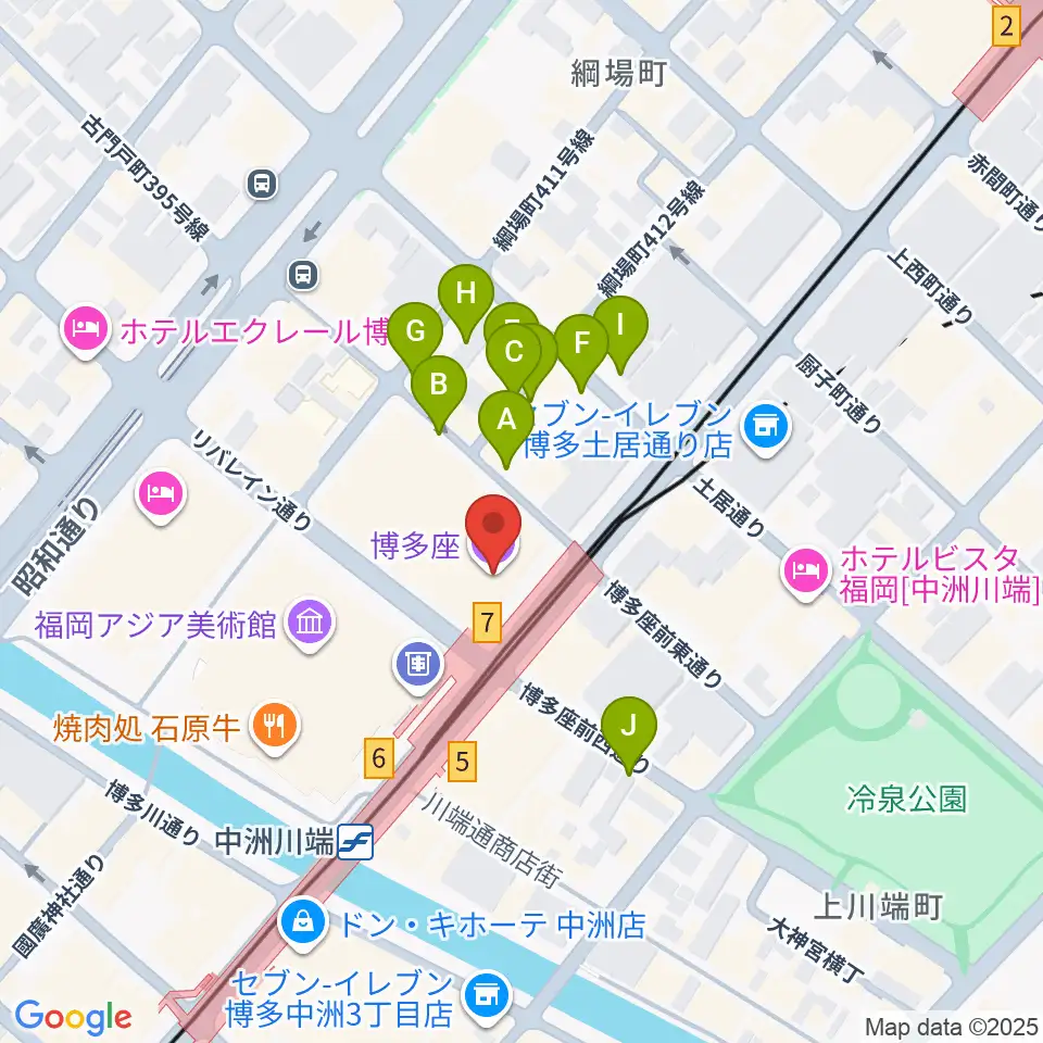 博多座周辺の駐車場・コインパーキング一覧地図
