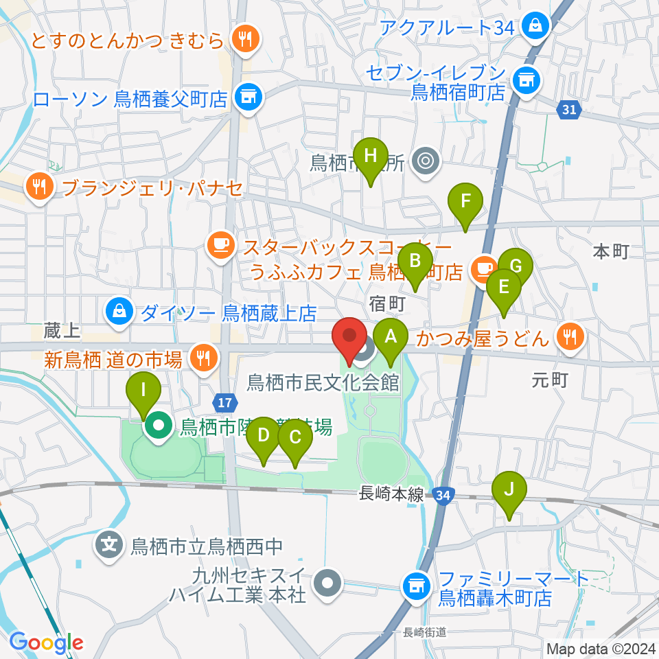 鳥栖市民文化会館周辺の駐車場・コインパーキング一覧地図