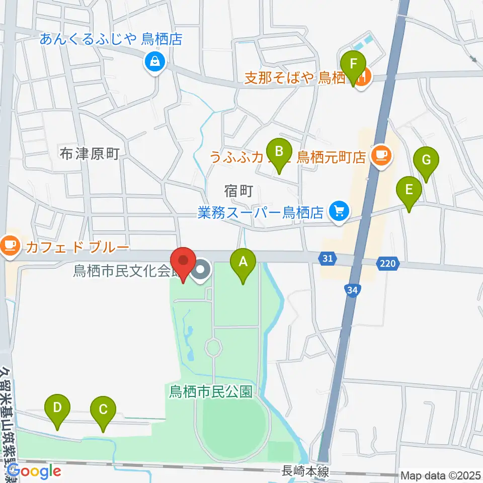 鳥栖市民文化会館周辺の駐車場・コインパーキング一覧地図