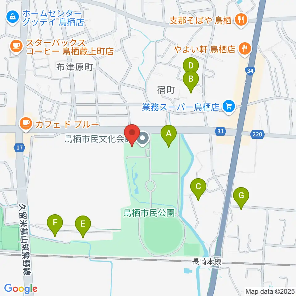 鳥栖市民文化会館周辺の駐車場・コインパーキング一覧地図