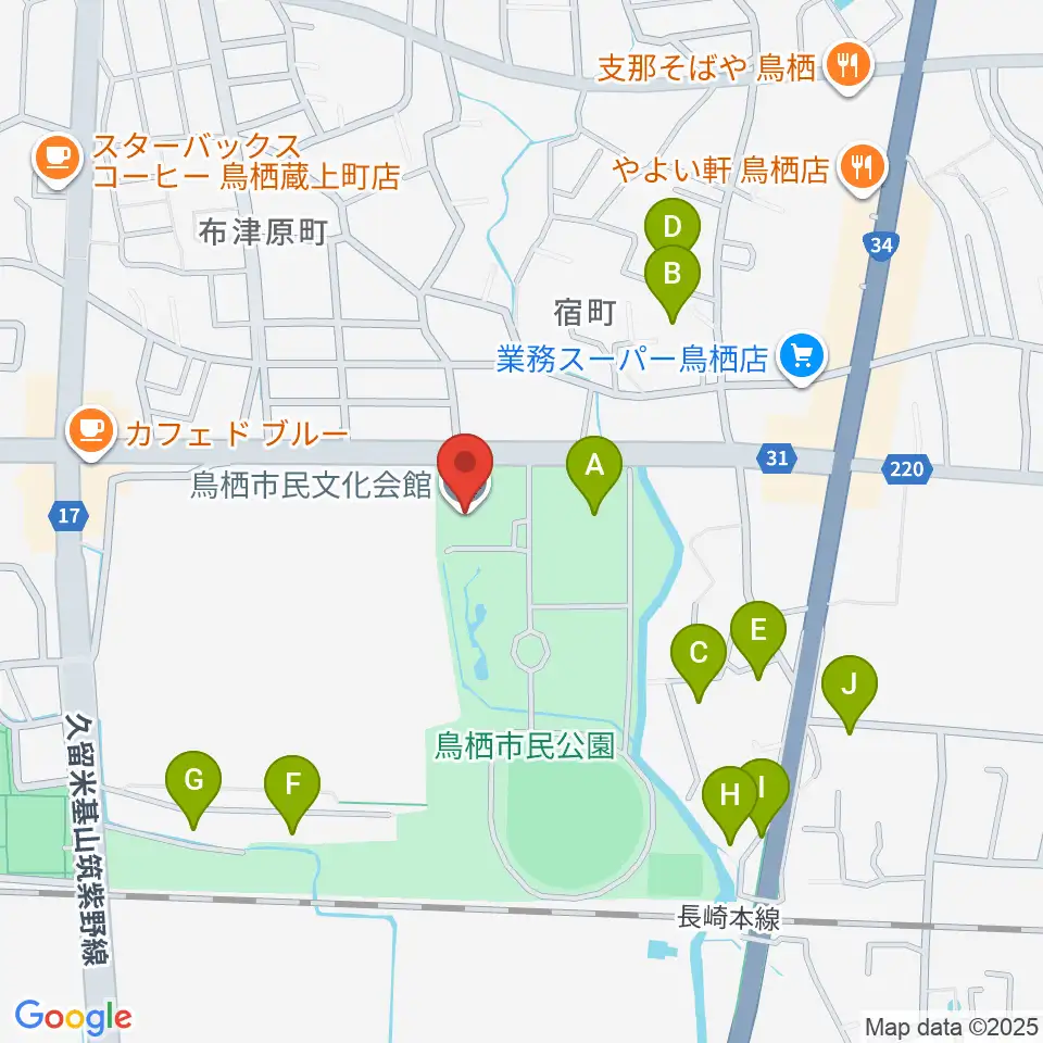 鳥栖市民文化会館周辺の駐車場・コインパーキング一覧地図