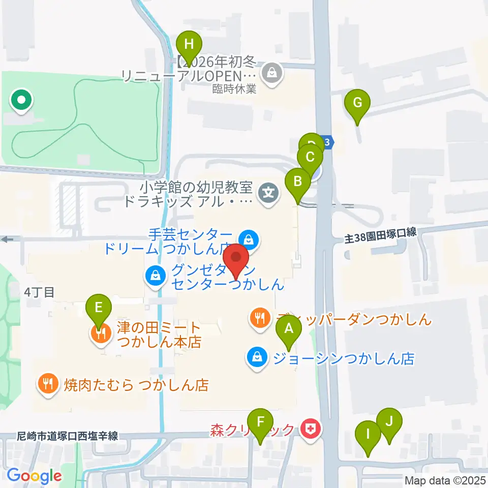 つかしんカルチャーセンター周辺の駐車場・コインパーキング一覧地図