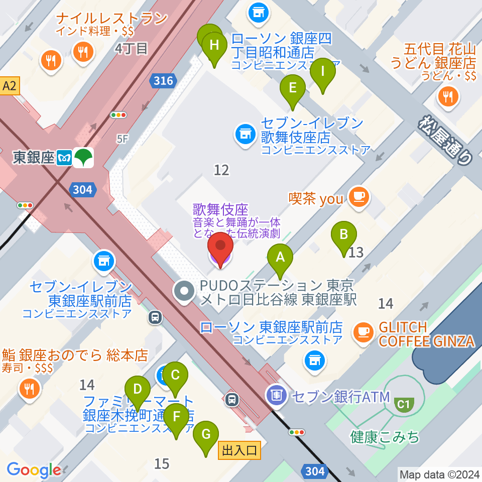 歌舞伎座周辺の駐車場・コインパーキング一覧地図