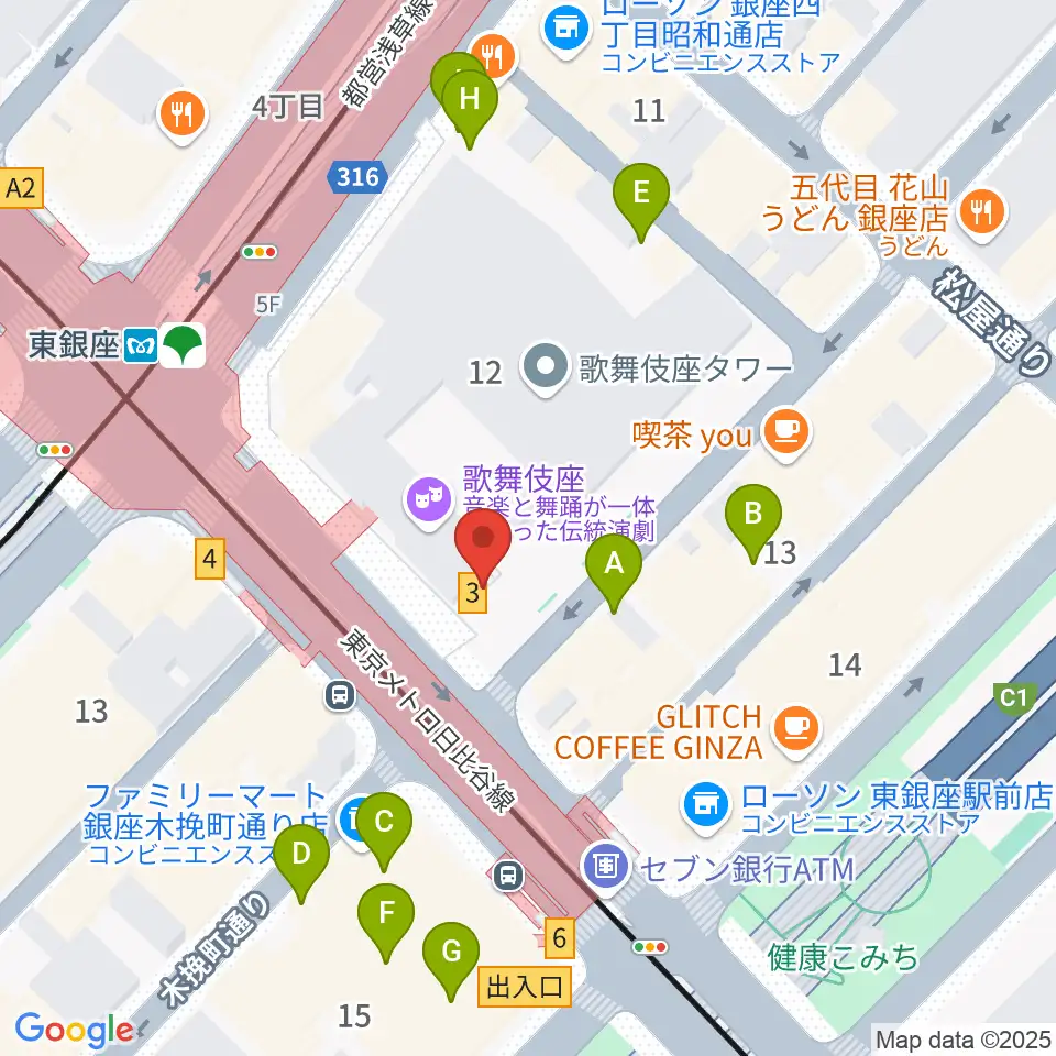 歌舞伎座周辺の駐車場・コインパーキング一覧地図