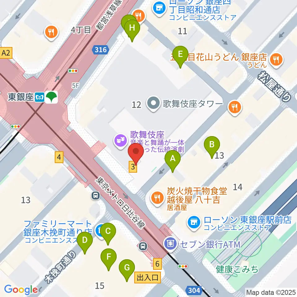 歌舞伎座周辺の駐車場・コインパーキング一覧地図