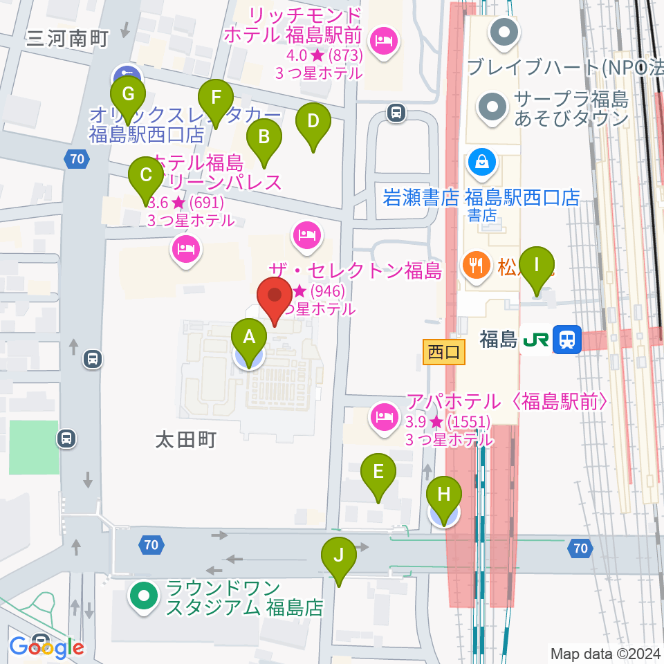 ヨークカルチャーセンター福島周辺の駐車場・コインパーキング一覧地図