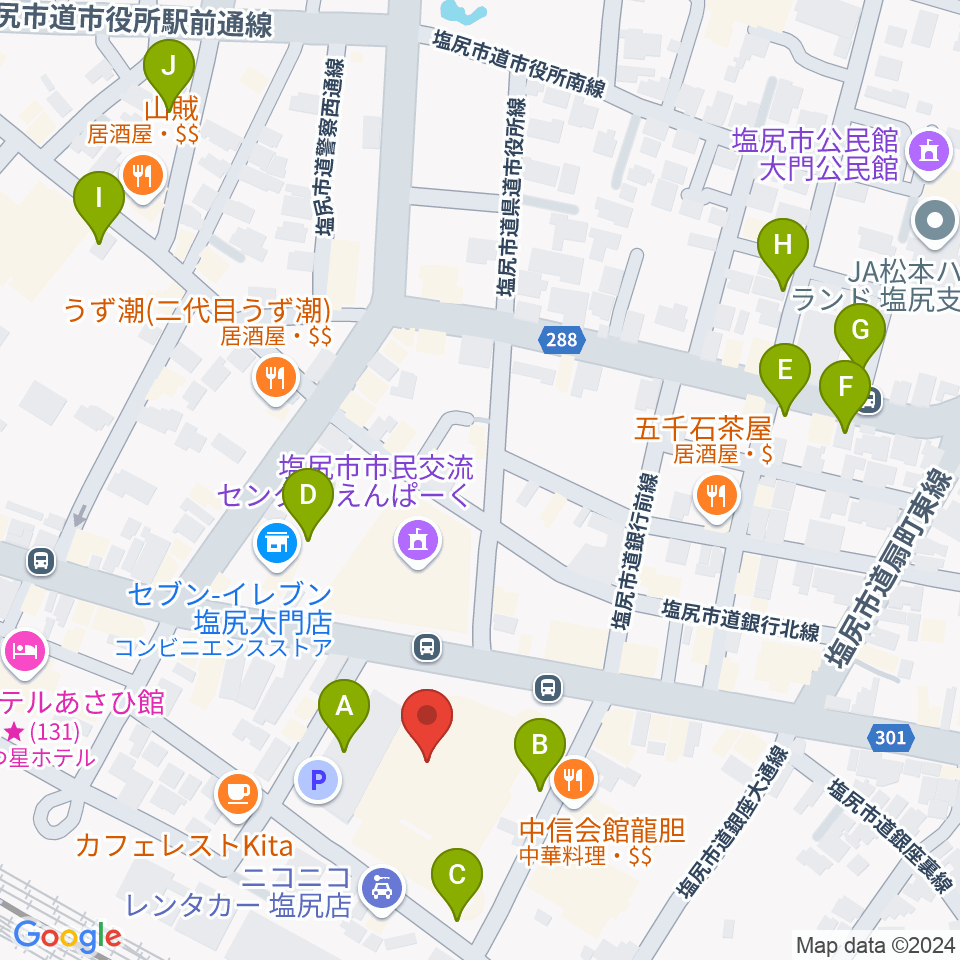 塩尻市民カルチャーセンター周辺の駐車場・コインパーキング一覧地図