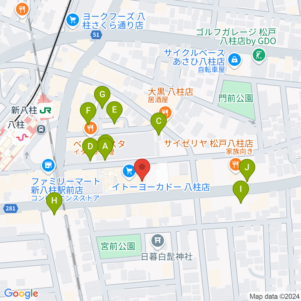 ヨークカルチャーセンター八柱周辺の駐車場・コインパーキング一覧地図