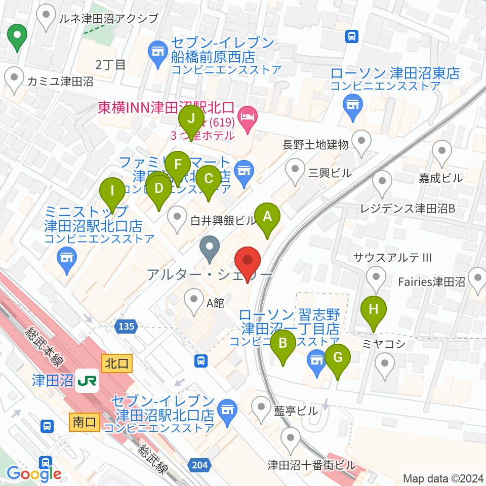 津田沼カルチャーセンター周辺の駐車場・コインパーキング一覧地図