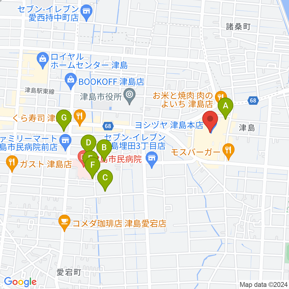 矢木楽器店 ヨシヅヤ津島センター周辺の駐車場・コインパーキング一覧地図