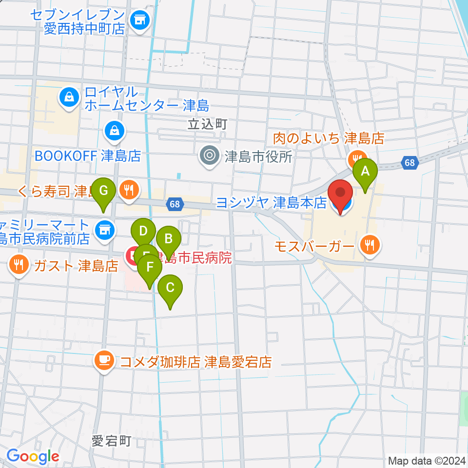 矢木楽器店 ヨシヅヤ津島センター周辺の駐車場・コインパーキング一覧地図