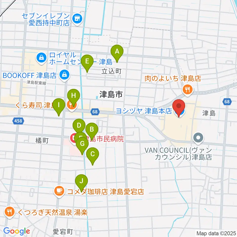 矢木楽器店 ヨシヅヤ津島センター周辺の駐車場・コインパーキング一覧地図