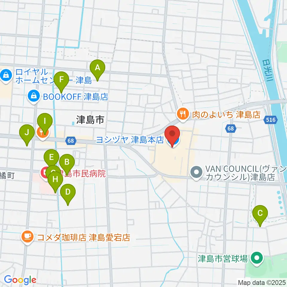 矢木楽器店 ヨシヅヤ津島センター周辺の駐車場・コインパーキング一覧地図