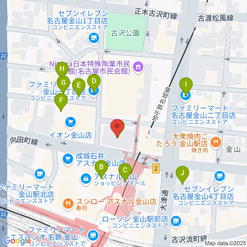 ヨモギヤ楽器 金山センター周辺の駐車場・コインパーキング一覧地図