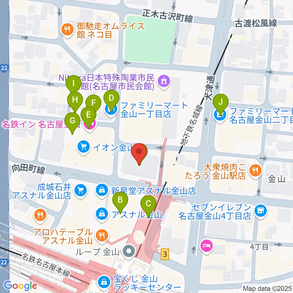 ヨモギヤ楽器 金山センター周辺の駐車場・コインパーキング一覧地図