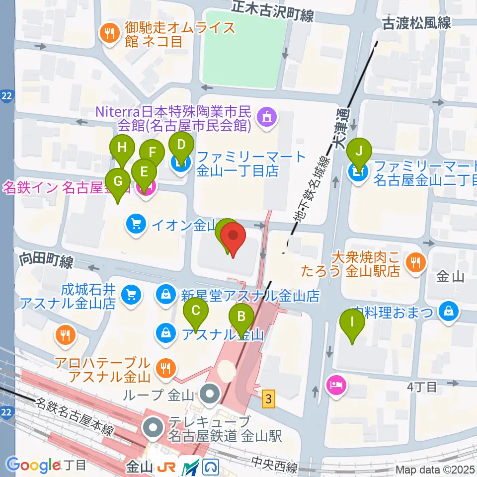 ヨモギヤ楽器 金山センター周辺の駐車場・コインパーキング一覧地図