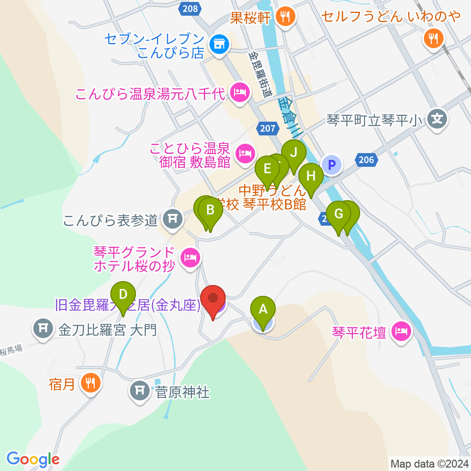 旧金毘羅大芝居劇場 金丸座周辺の駐車場・コインパーキング一覧地図