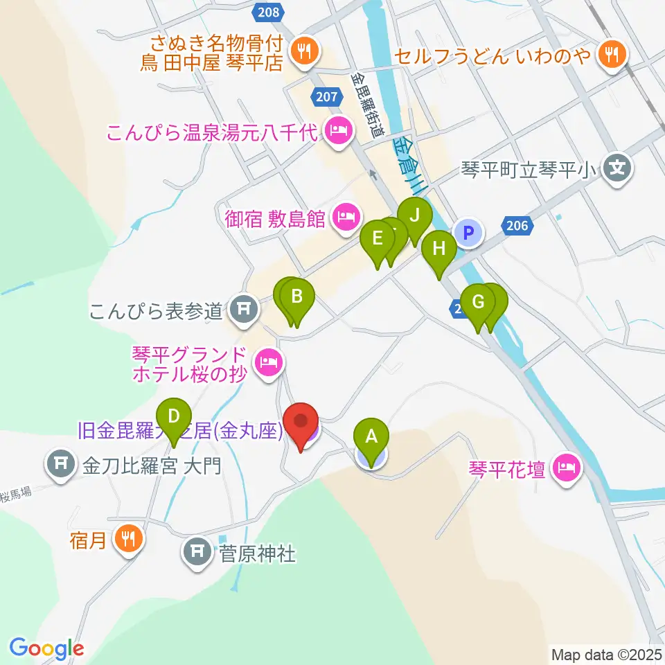 旧金毘羅大芝居劇場 金丸座周辺の駐車場・コインパーキング一覧地図