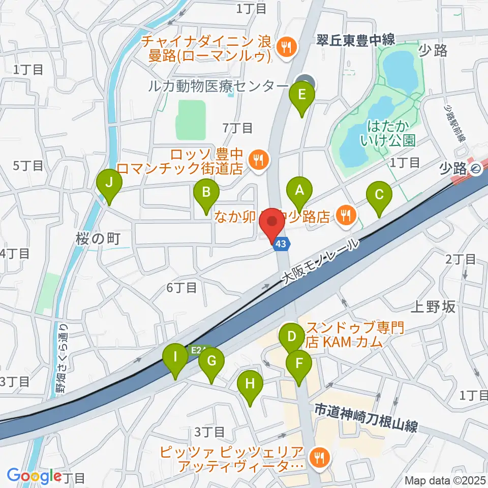 豊中リップセカンド周辺の駐車場・コインパーキング一覧地図