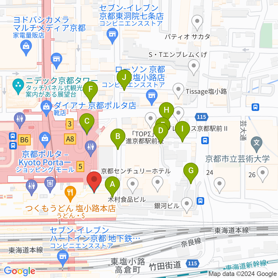 京都劇場周辺の駐車場・コインパーキング一覧地図