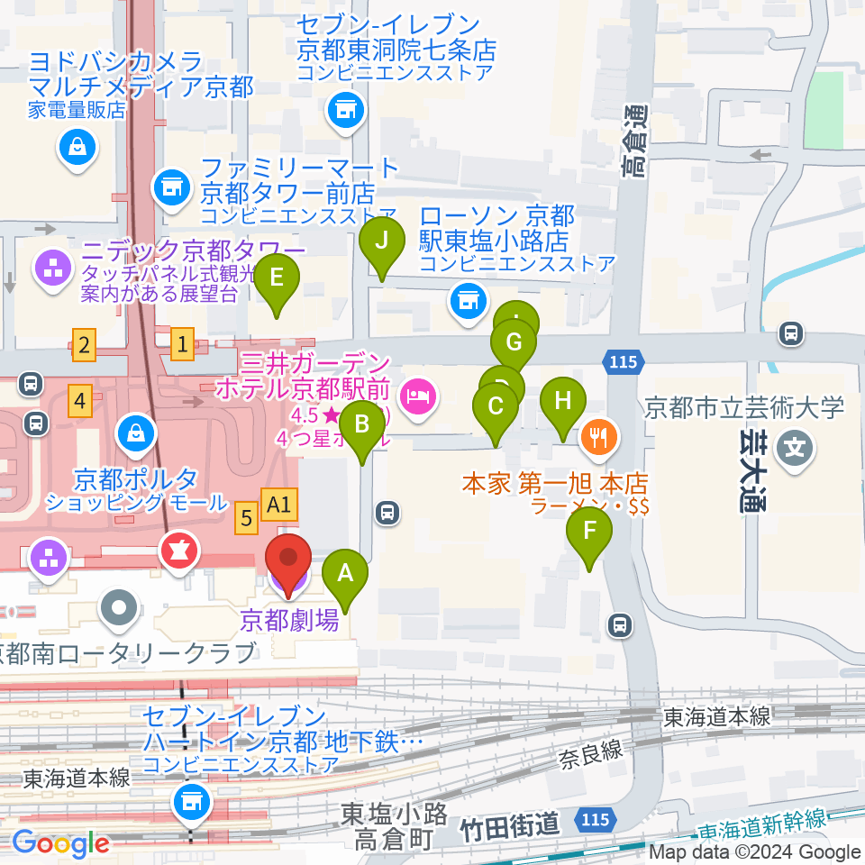 京都劇場周辺の駐車場・コインパーキング一覧地図