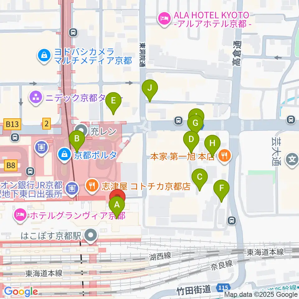 京都劇場周辺の駐車場・コインパーキング一覧地図