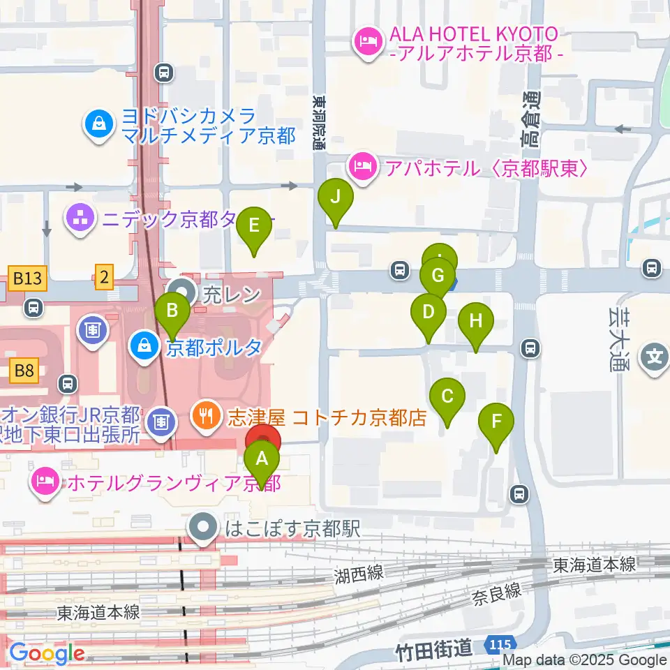 京都劇場周辺の駐車場・コインパーキング一覧地図