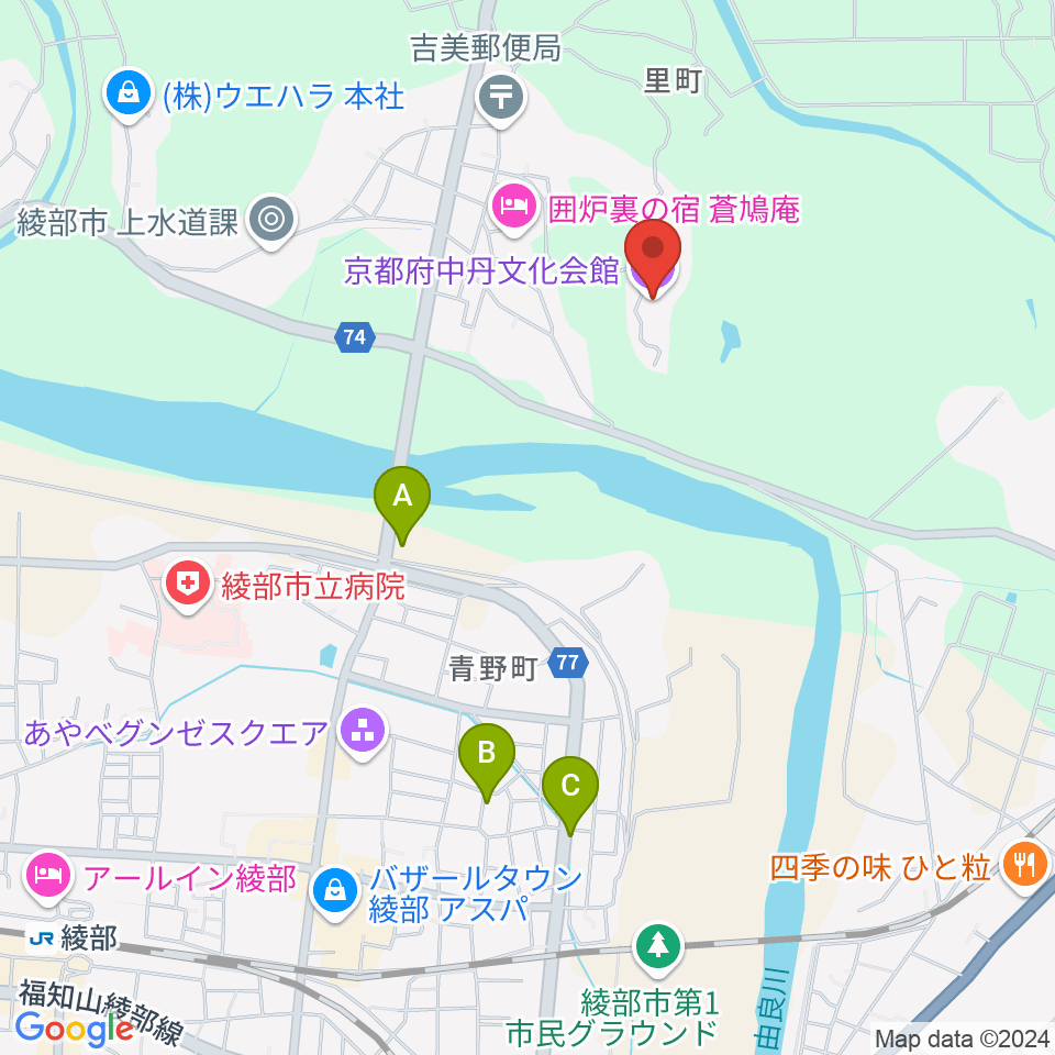 京都府中丹文化会館周辺の駐車場・コインパーキング一覧地図