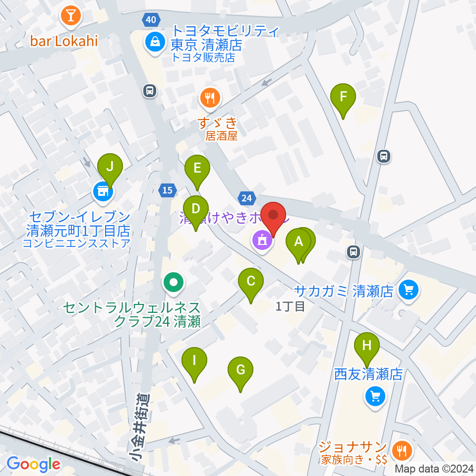 清瀬けやきホール周辺の駐車場・コインパーキング一覧地図