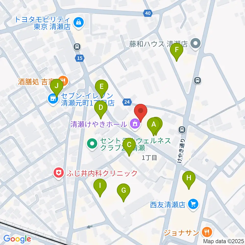 清瀬けやきホール周辺の駐車場・コインパーキング一覧地図