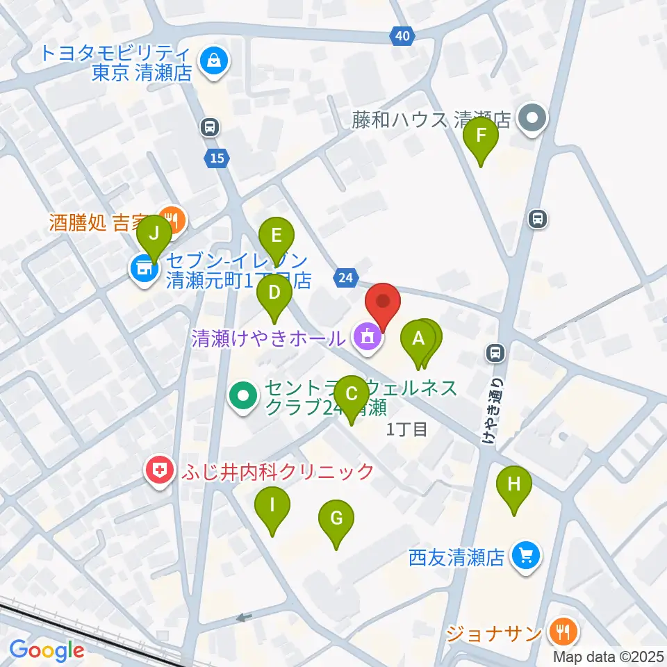 清瀬けやきホール周辺の駐車場・コインパーキング一覧地図