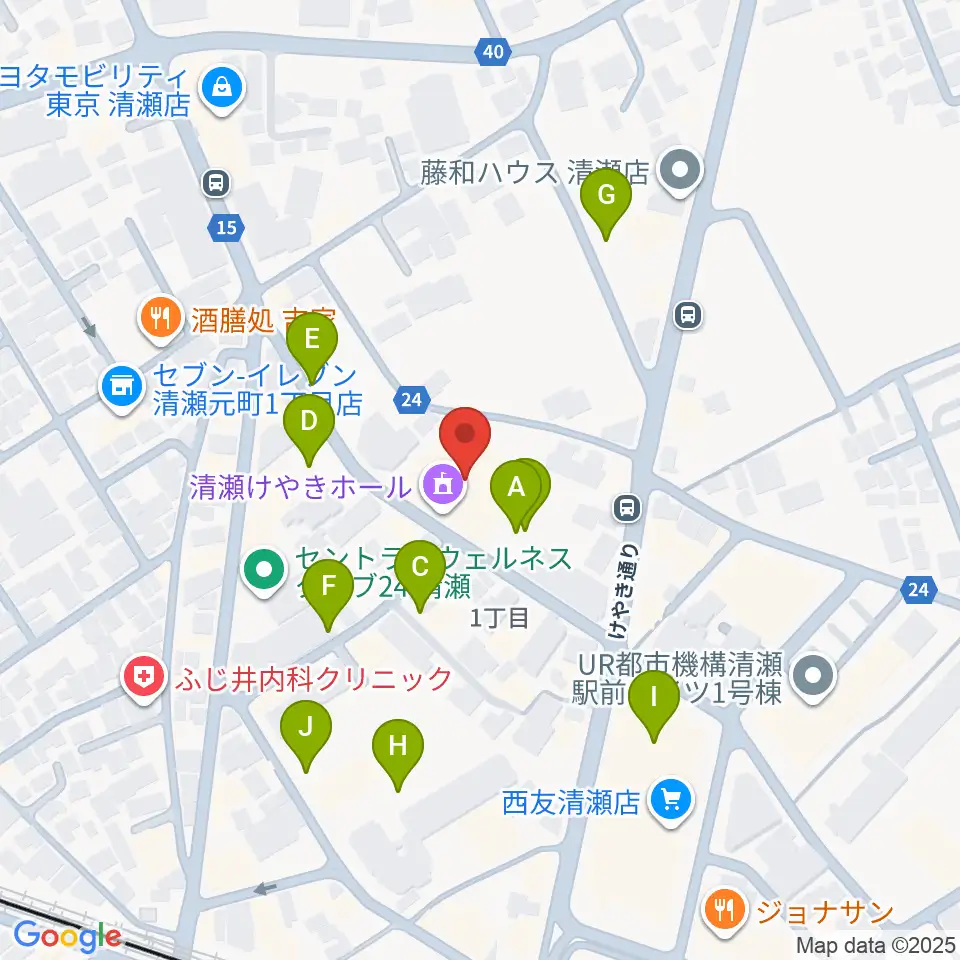 清瀬けやきホール周辺の駐車場・コインパーキング一覧地図