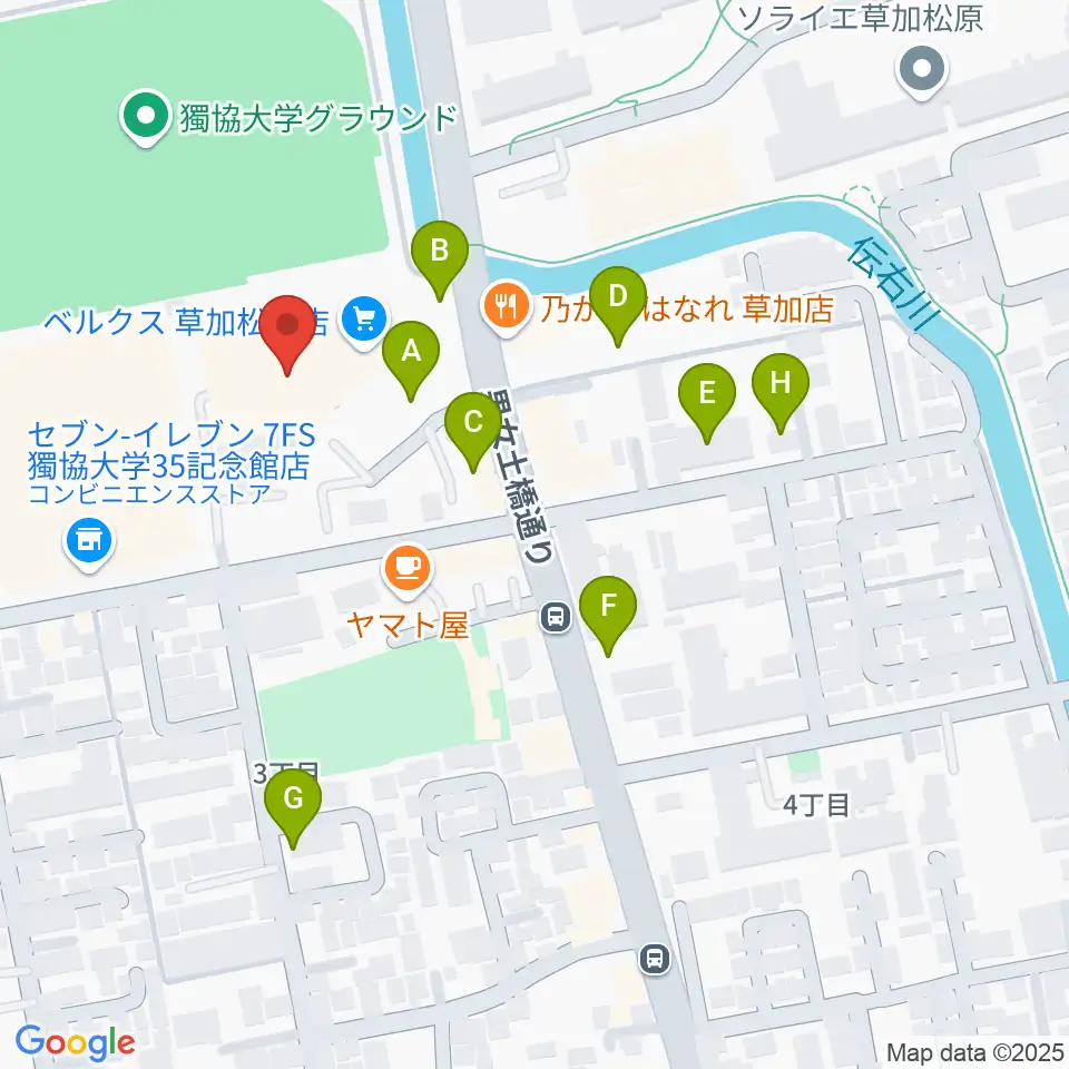 草加カルチャーセンター周辺の駐車場・コインパーキング一覧地図