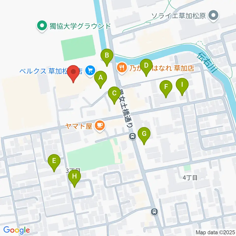 草加カルチャーセンター周辺の駐車場・コインパーキング一覧地図