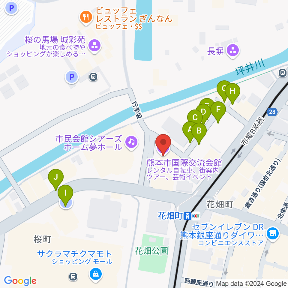 熊本市国際交流会館周辺の駐車場・コインパーキング一覧地図