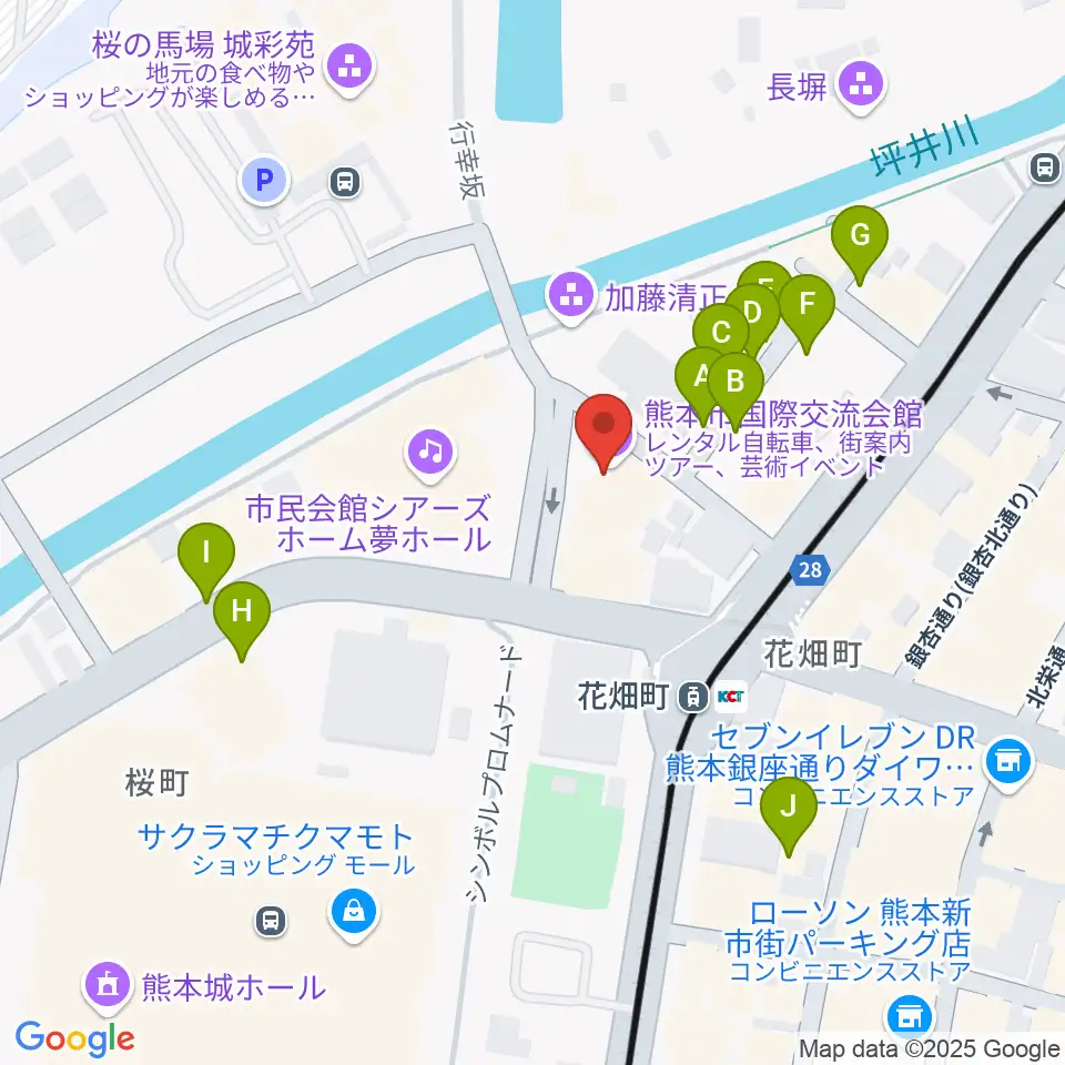熊本市国際交流会館周辺の駐車場・コインパーキング一覧地図