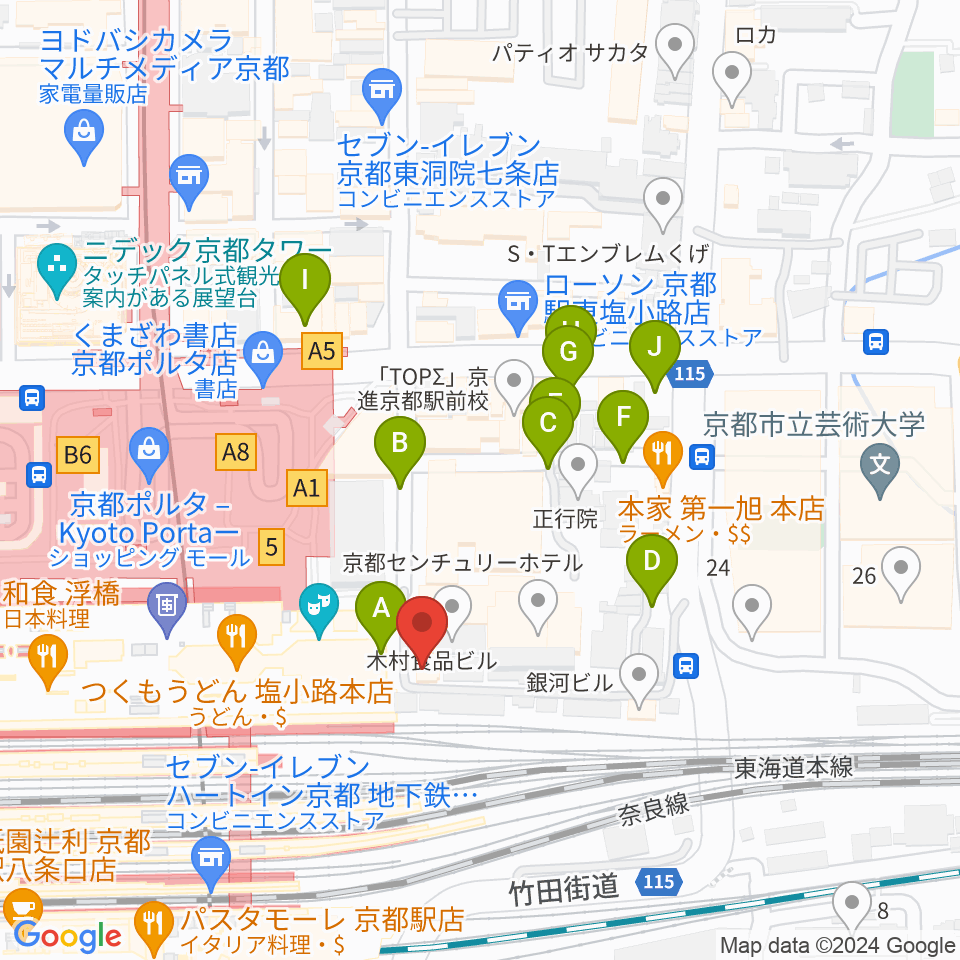 JEUGIA ミュージックサロン京都駅周辺の駐車場・コインパーキング一覧地図